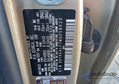 2021 Kia Sorento Sx z USA, uszkodzony, nr VIN 5XYRK4LF7MG058020